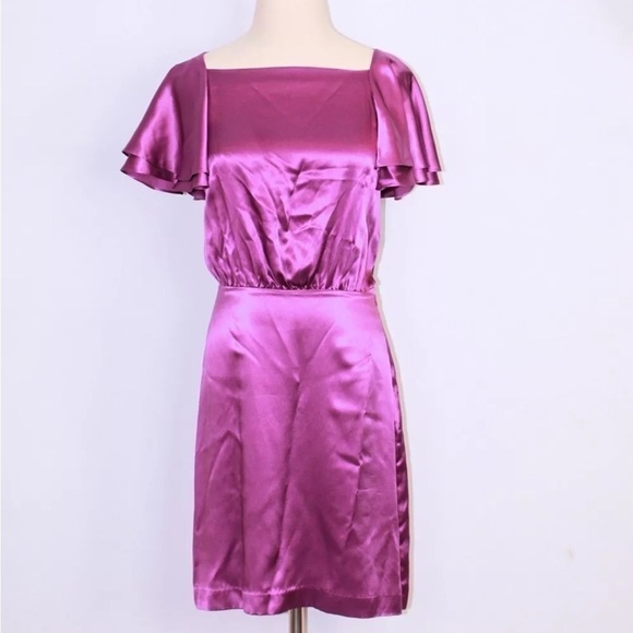 Banana Republic purple ruffle sleeve Silk mini dress size 10 - Picture 1 of 14